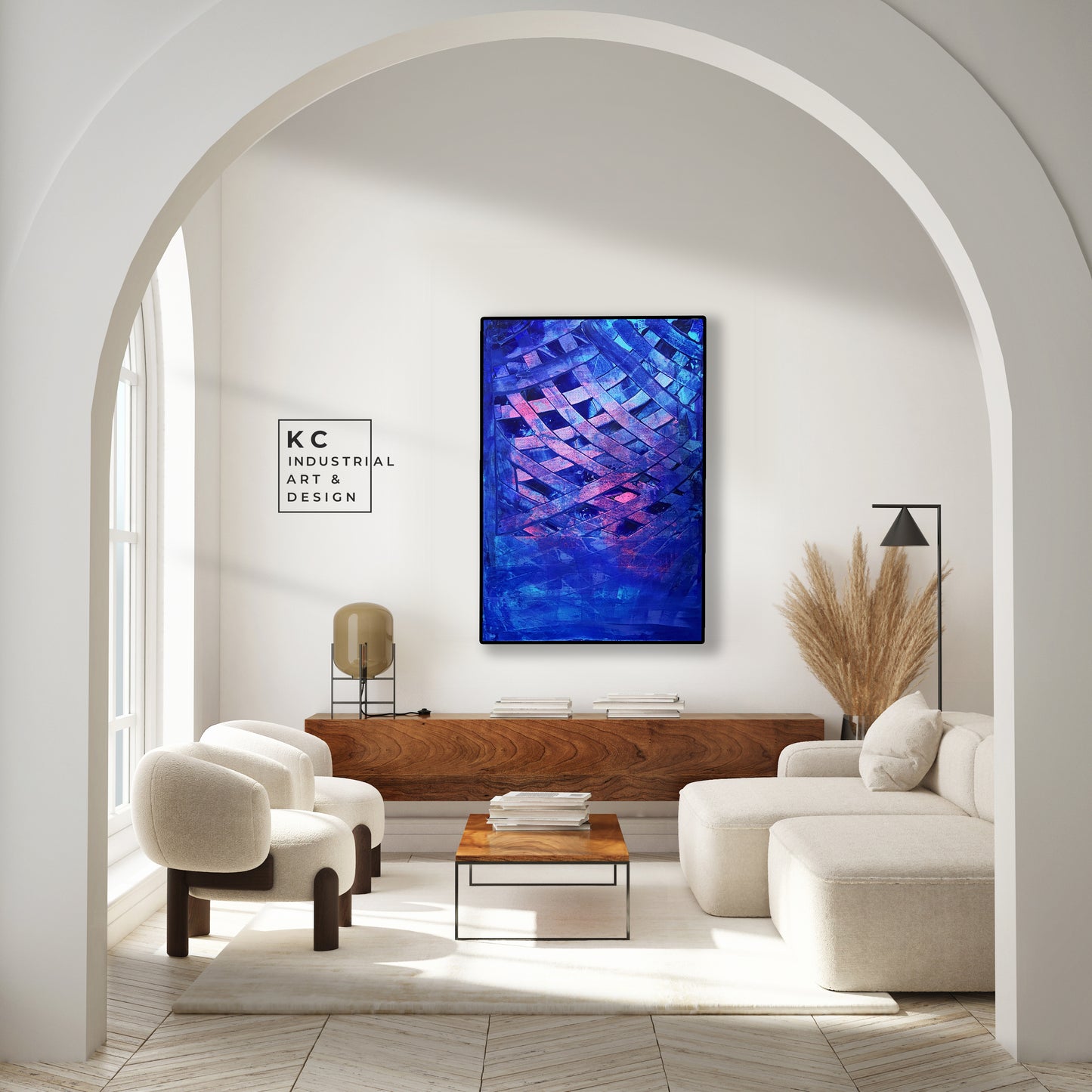 Behind the Lines | Cobalt Blue Pink Magenta Abstract Painting