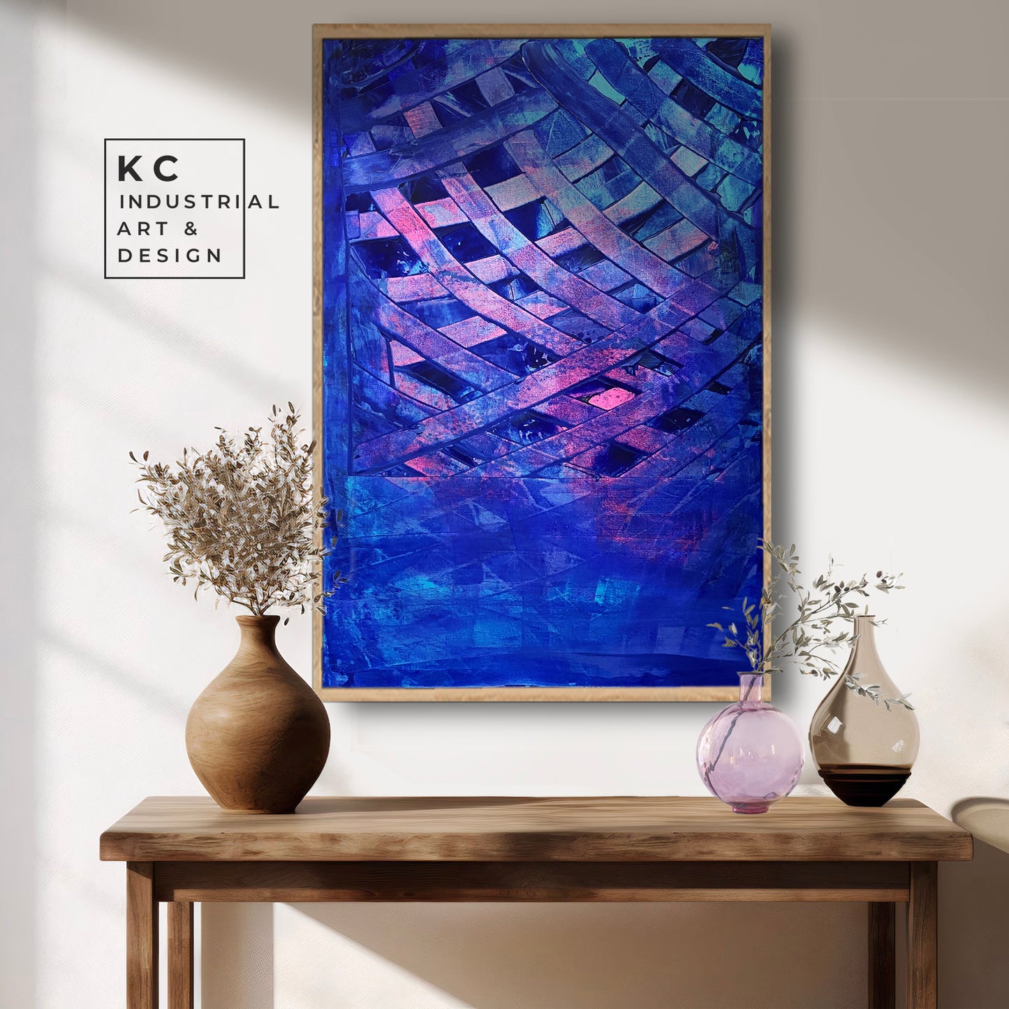 Behind the Lines | Cobalt Blue Pink Magenta Abstract Painting