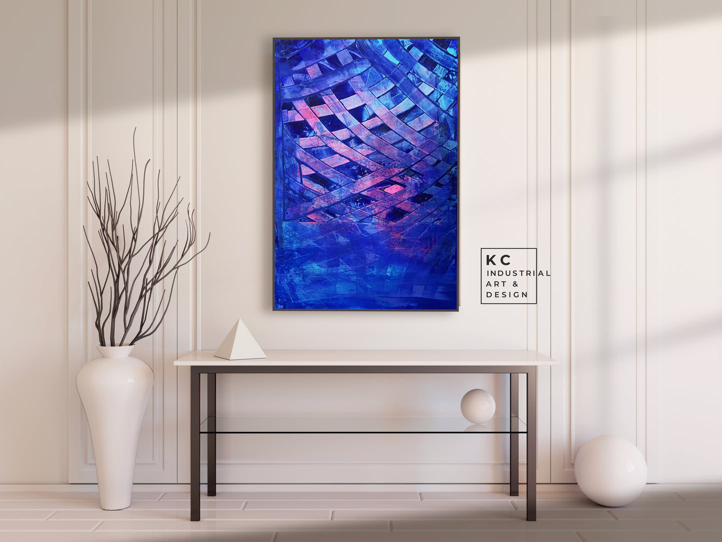 Behind the Lines | Cobalt Blue Pink Magenta Abstract Painting