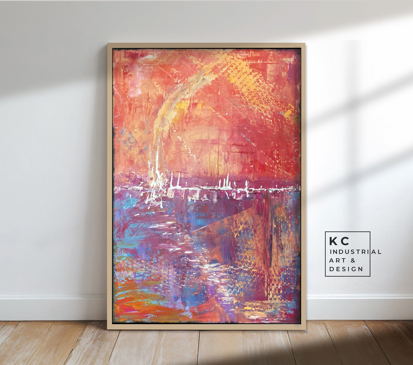 SOLD | Mercury Lake | Industrial Series | Orange Violet Blue Thick Layers Abstract Art
