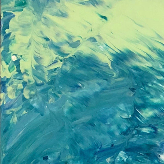 Original Abstract Painting | Blue, Aqua, Lime Green Coastal Bright Acrylic Paint | Real Paint, Real Canvas Real Art KC Industrial Art & Design