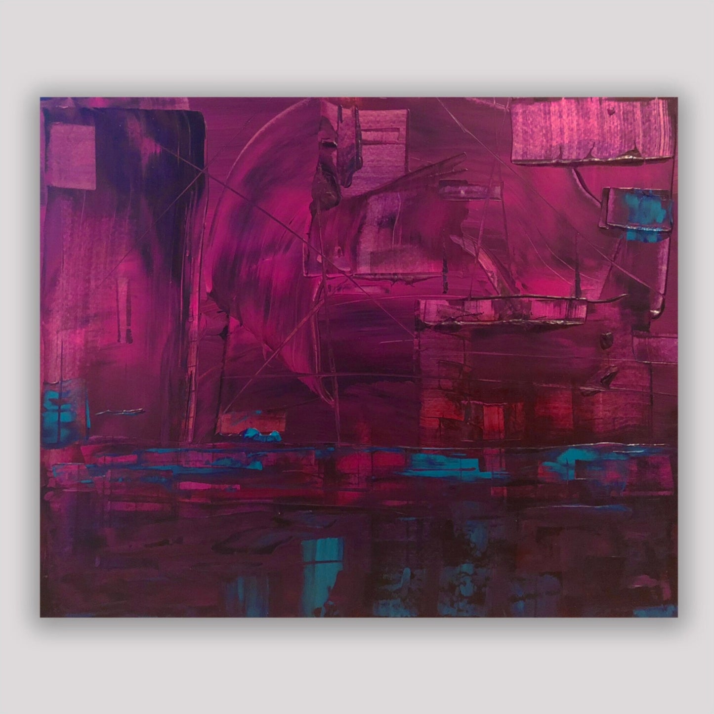 Original Abstract Textured Painting | Colorful Purple Magenta Blue Silver | Industrial Contemporary Modern Art KC Industrial Art & Design