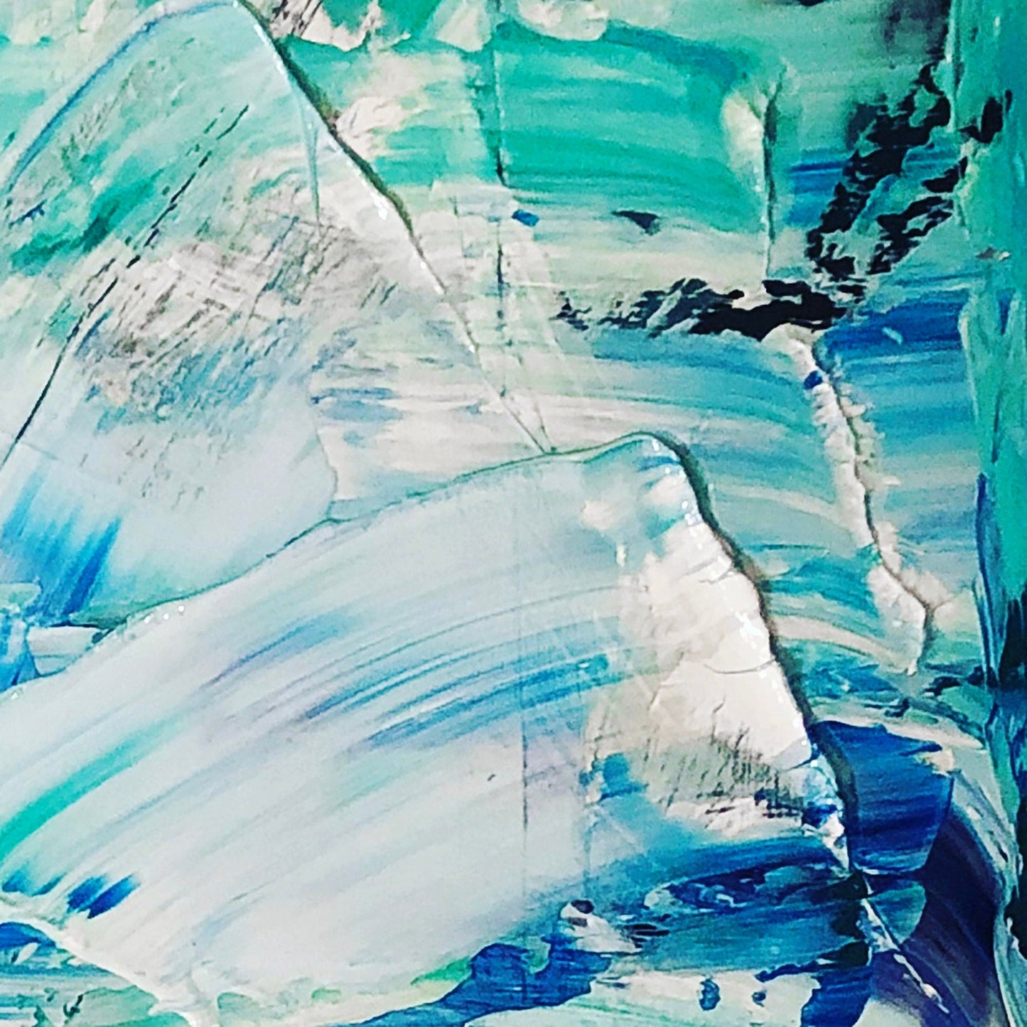 Original Abstract Painting | Blue, Aqua, Turquoise, Mint Green and White Coastal Farmhouse Contemporary Style KC Industrial Art & Design