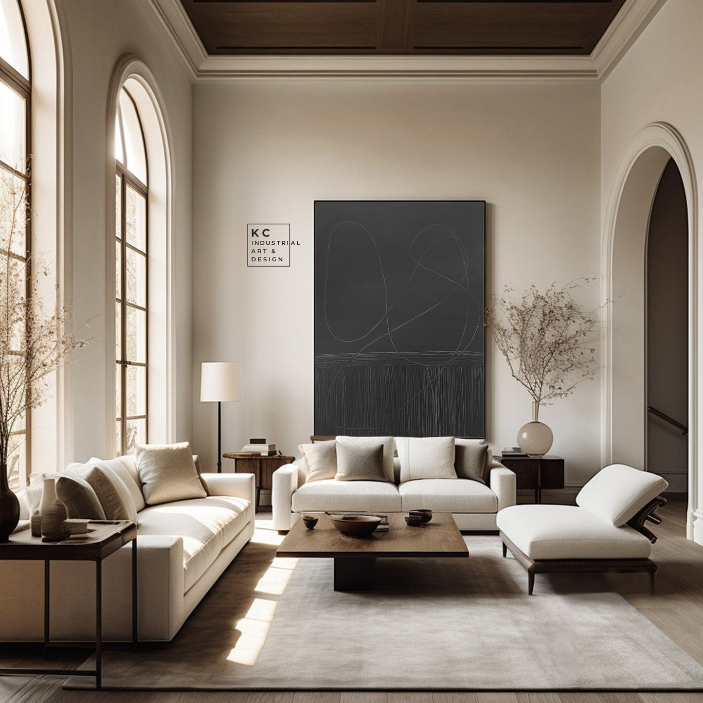 Abstract Minimalist Primitive Ancient Japandi Wabi-Sabi Style Original Abstract Art | Charcoal Gray Black KC Industrial Art & Design
