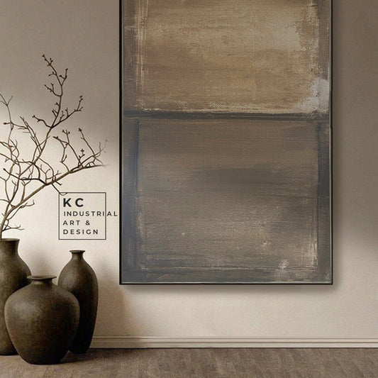 Minimalist | Abstract | Original Art | Ancient | Japandi | Wabi-Sabi | Distressed Art Painting | Primitive Earth | Brown | Tan | Beige KC Industrial Art & Design