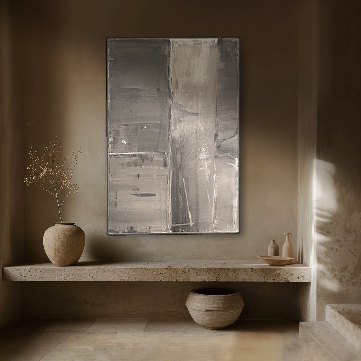 Modern Organic Wabi-Sabi Style | Abstract | Minimalist | Ancient | Primitive | Japandi | Original | Art | Brown Tan Beige KC Industrial Art & Design