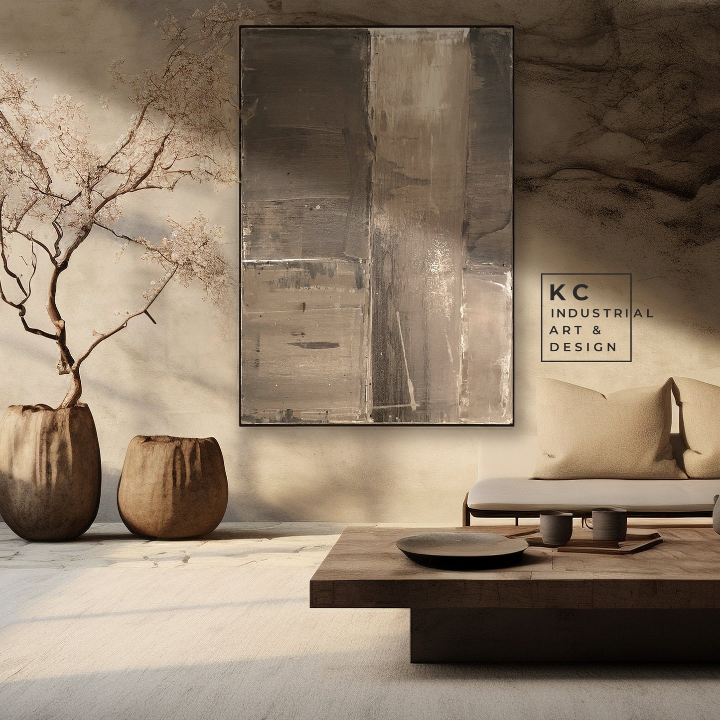 Modern Organic Wabi-Sabi Style | Abstract | Minimalist | Ancient | Primitive | Japandi | Original | Art | Brown Tan Beige KC Industrial Art & Design