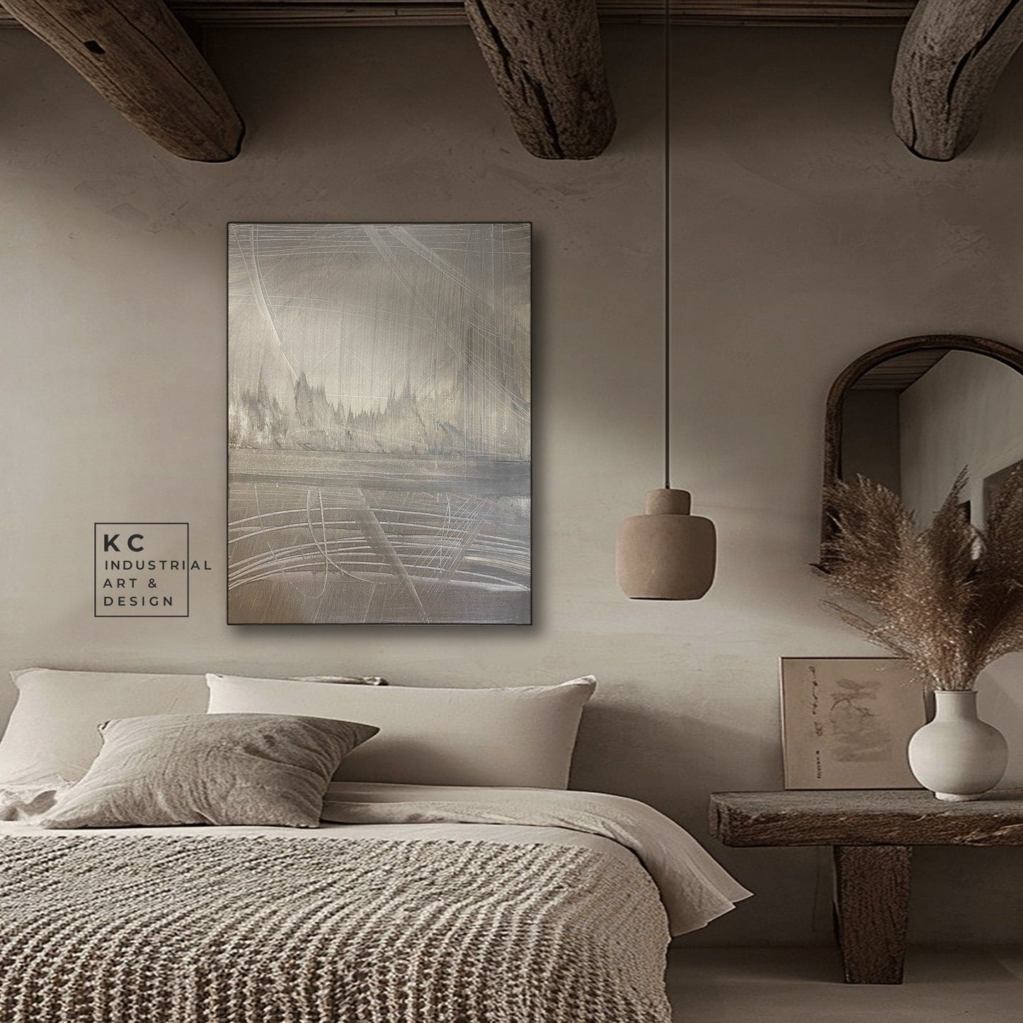 Modern Organic Abstract | Minimalist | Ancient | Primitive | Japandi | Wabi-Sabi Style Original | Art | Beige Cream | Shroud KC Industrial Art & Design