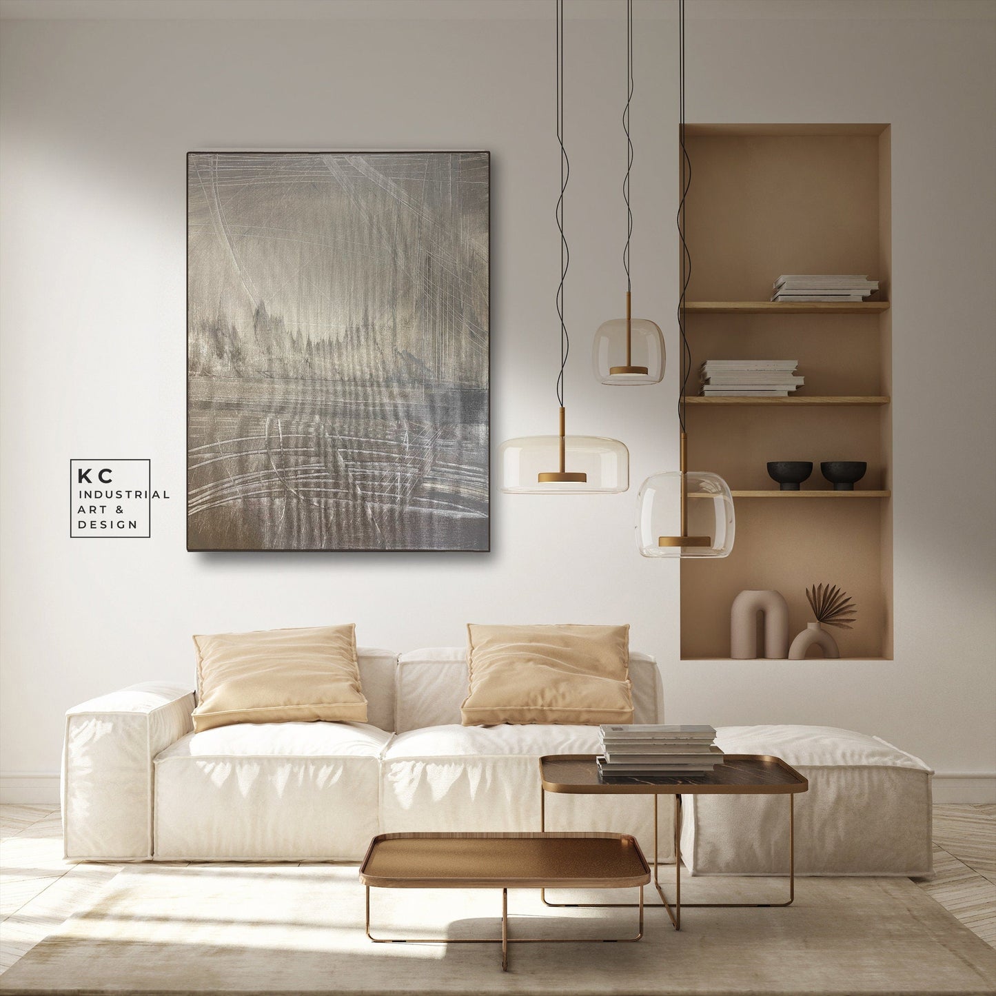 Modern Organic Abstract | Minimalist | Ancient | Primitive | Japandi | Wabi-Sabi Style Original | Art | Beige Cream | Shroud KC Industrial Art & Design