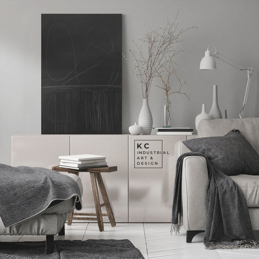 Abstract Minimalist Primitive Ancient Japandi Wabi-Sabi Style Original Abstract Art | Charcoal Gray Black KC Industrial Art & Design