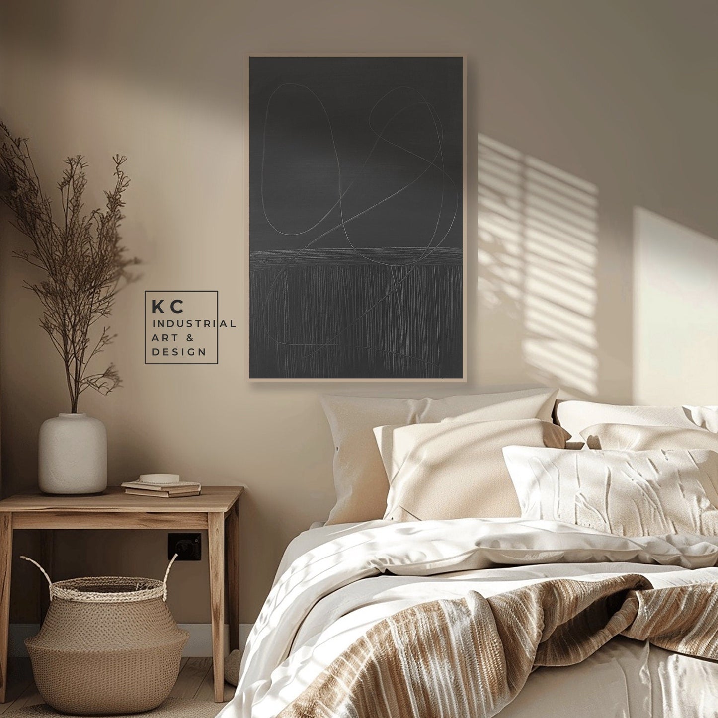 Abstract Minimalist Primitive Ancient Japandi Wabi-Sabi Style Original Abstract Art | Charcoal Gray Black KC Industrial Art & Design