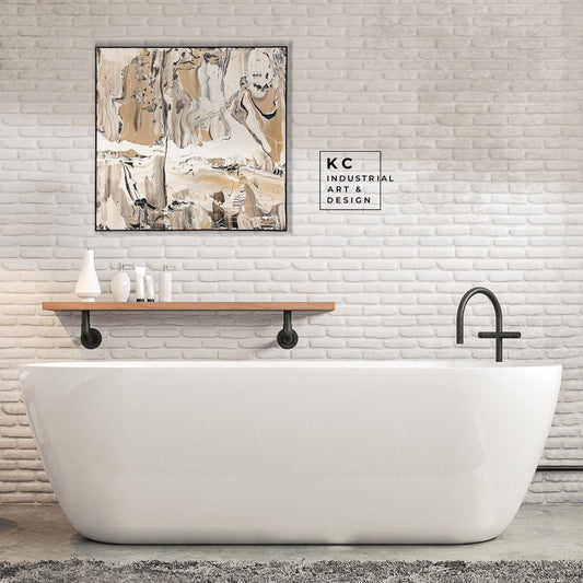 Black and Beige | Textured Series #4 | Abstract Minimalist Neutral Original Painting on Canvas | Tan Cream Beige Black