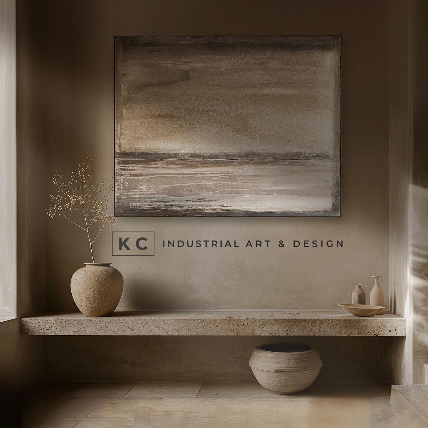 Ancient Sky | Abstract | Minimalist | Primitive | Japandi | Wabi-Sabi Style Original | Art | Brown Tan Beige Modern Organic KC Industrial Art & Design