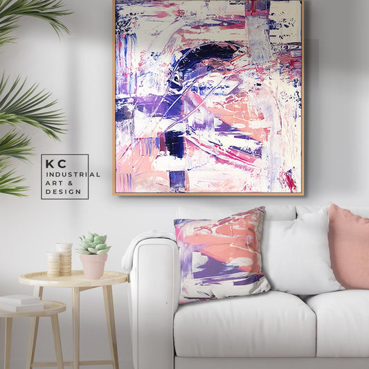 Right Turn: Colorful Abstract Pink Blue Magenta Violet Cream Art Canvas Bold Bright Original Painting KC Industrial Art & Design