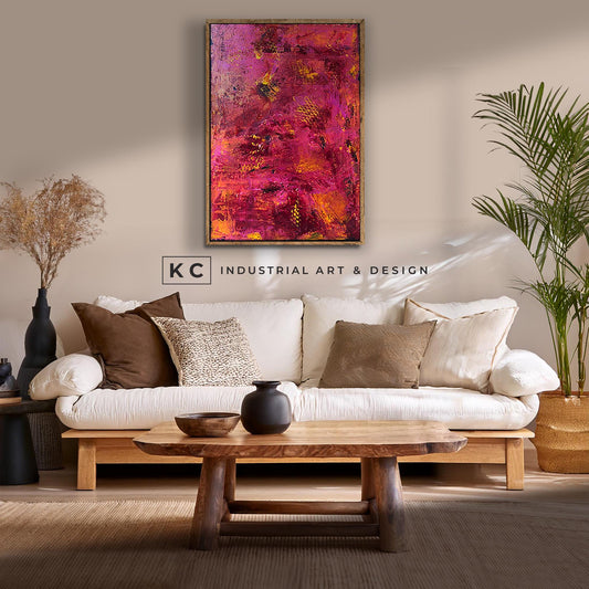 Orange | Rust | Abstract | Original Art | Colorful Bright Modern | Industrial Textured Art | Pink | Magenta | KC Industrial Art & Design