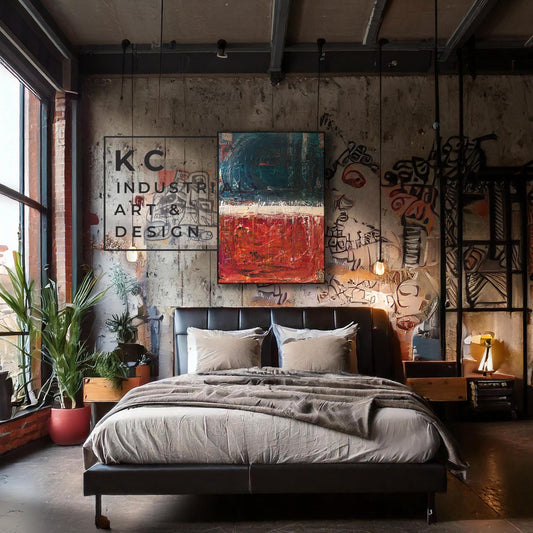 Industrial Teal - Original Acrylic on Canvas KC Industrial Art & Design