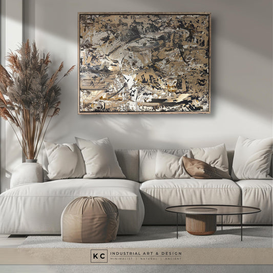 Beige Brown Black Abstract Painting | Large Original Landscape Art | Cream Tan Beige Office Den KC Industrial Art & Design