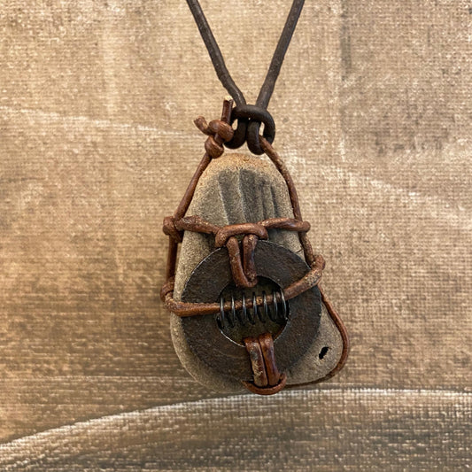 Driftwood Relic Amulet – Wabi-Sabi Primitive Alchemy Artifact from the Caribbean | Rusted Metal Vintage Found Object Artifact Jewelry Unisex KC Industrial Art & Design