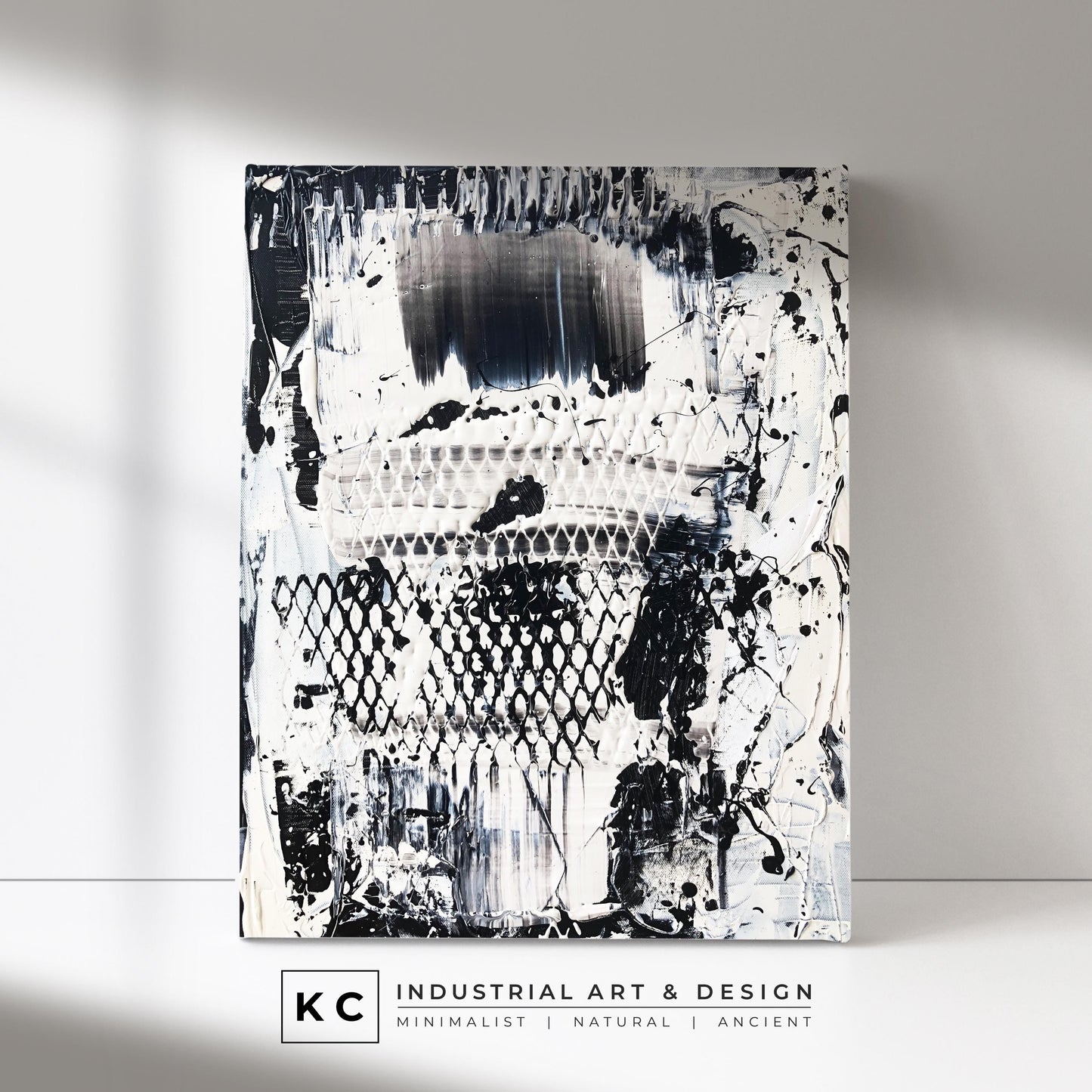 Black and White Industrial Textured Abstract Minimalist Wabi-Sabi Original Painting | Set of Three KC Industrial Art & Design