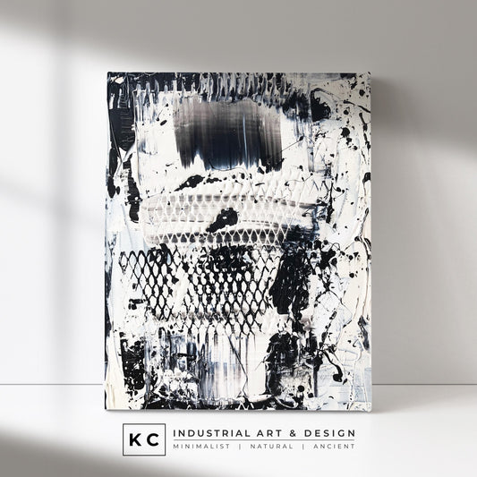 Black and White Industrial Textured Abstract Minimalist Wabi-Sabi Original Painting | Set of Three KC Industrial Art & Design