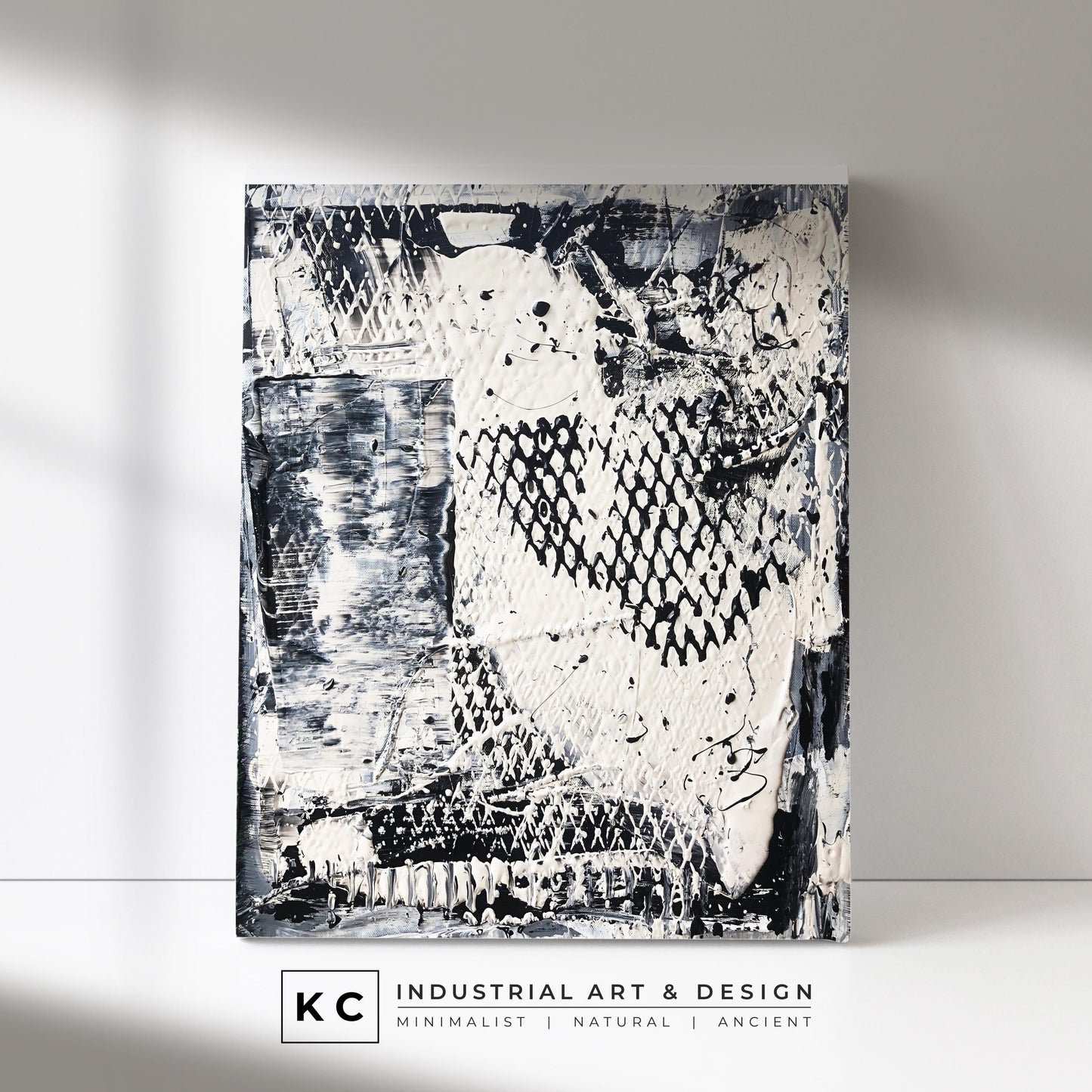 Black and White Industrial Textured Abstract Minimalist Wabi-Sabi Original Painting | Set of Three KC Industrial Art & Design