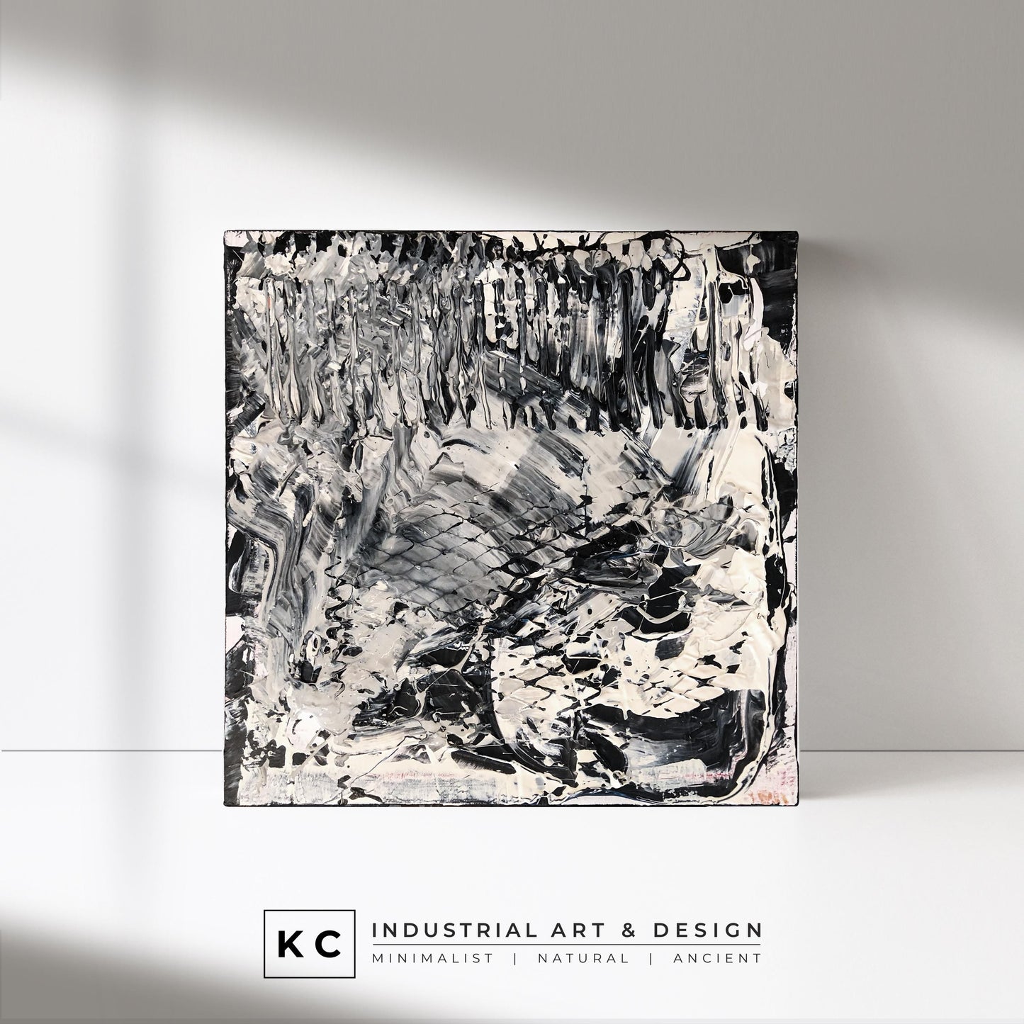 Black and White Industrial Textured Abstract Minimalist Wabi-Sabi Original Paintings | Set of Four KC Industrial Art & Design