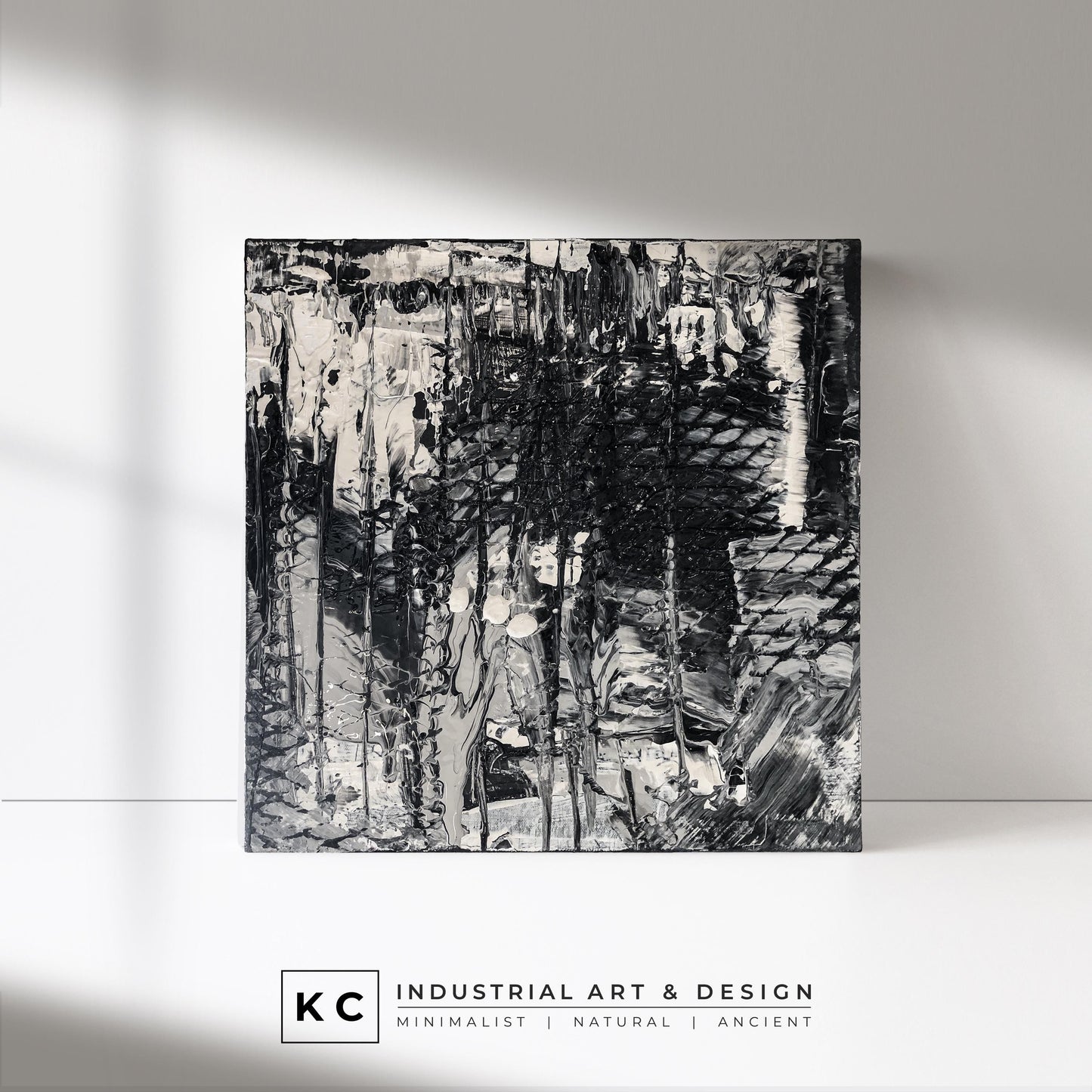 Black and White Industrial Textured Abstract Minimalist Wabi-Sabi Original Paintings | Set of Four KC Industrial Art & Design