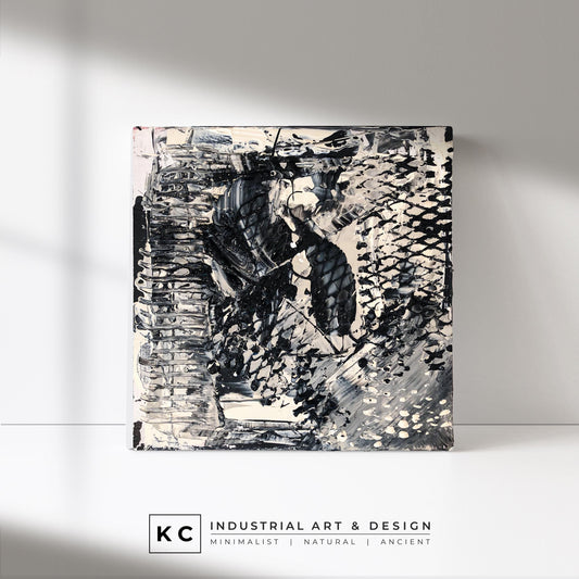 Black and White Industrial Textured Abstract Minimalist Wabi-Sabi Original Paintings | Set of Four KC Industrial Art & Design