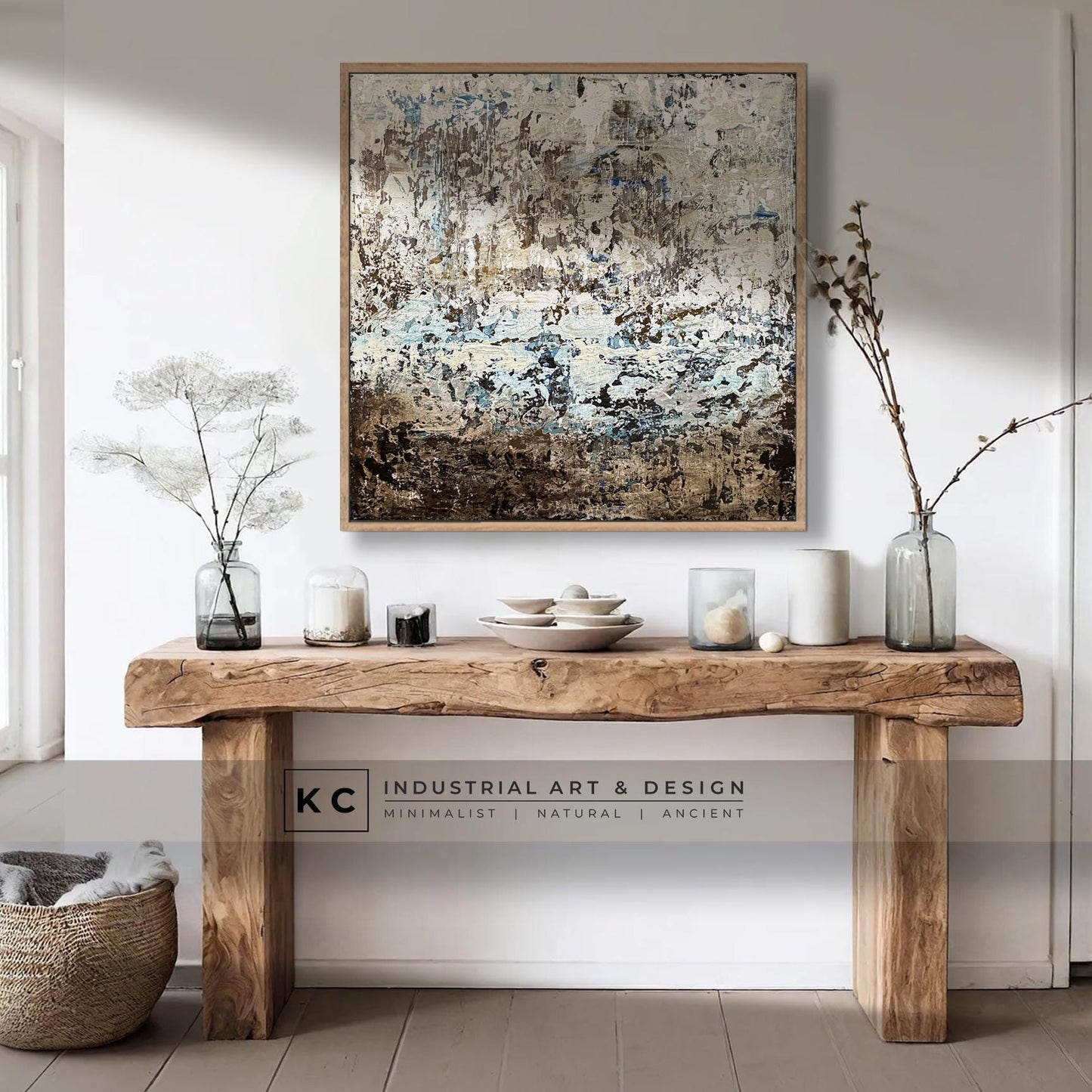 Beige Brown Black Abstract Painting | Large Original Landscape Art | Cream Tan Beige Office Den KC Industrial Art & Design