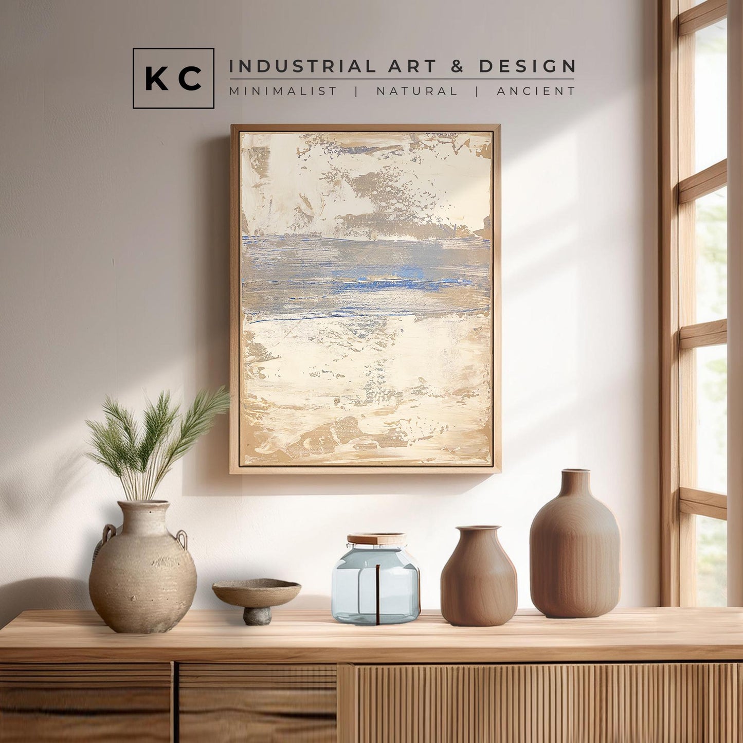 Serene Horizons #2 of 3 | Beige White Blue | Wabi-Sabi Textured Abstract Minimalist Painting on Canvas | Original Art | Modern Coastal