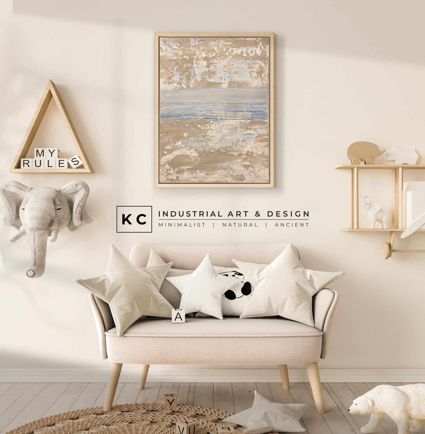 Serene Horizons #3 of 3 | Beige White Blue | Wabi-Sabi Textured Abstract Minimalist Painting on Canvas | Original Art | Modern Coastal