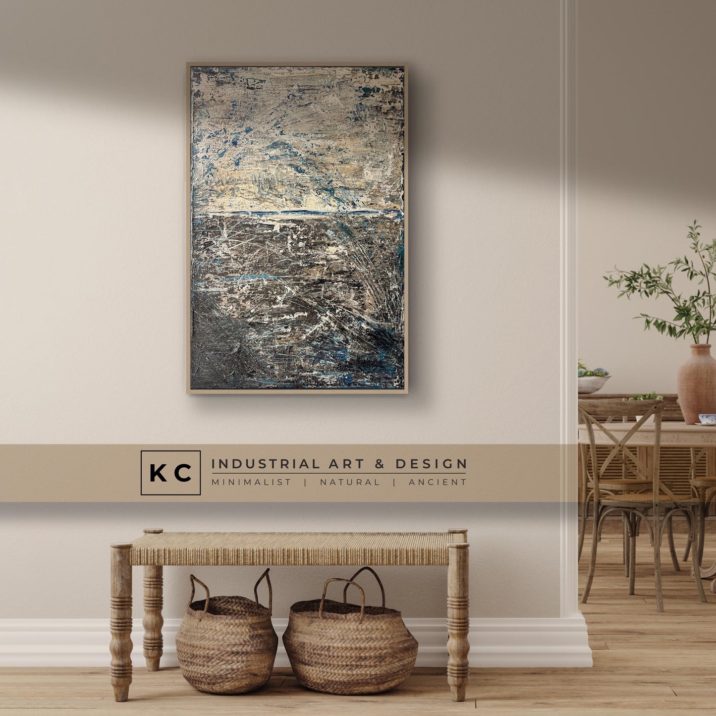 Wabi-Sabi Erratic Earth Scratchings Textured Layers | Abstract Minimalist Brown Beige Blue Turquoise Tan Distressed Artisan Painting KC Industrial Art & Design
