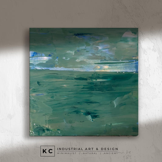 Peeled Paint Murky Lake Green Olive Blue Layered Textured Original Abstract Painting | Acrylic on Canvas KC Industrial Art & Design