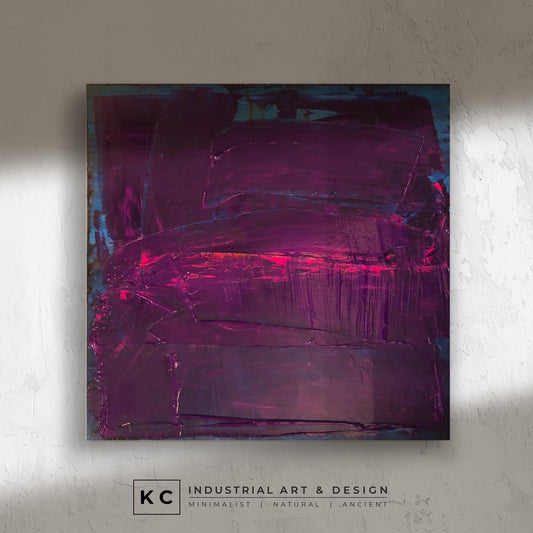 Peeled Paint Purple Pink Blue Layered Textured Original Abstract Painting | Acrylic on Canvas | Grape Taffy KC Industrial Art & Design