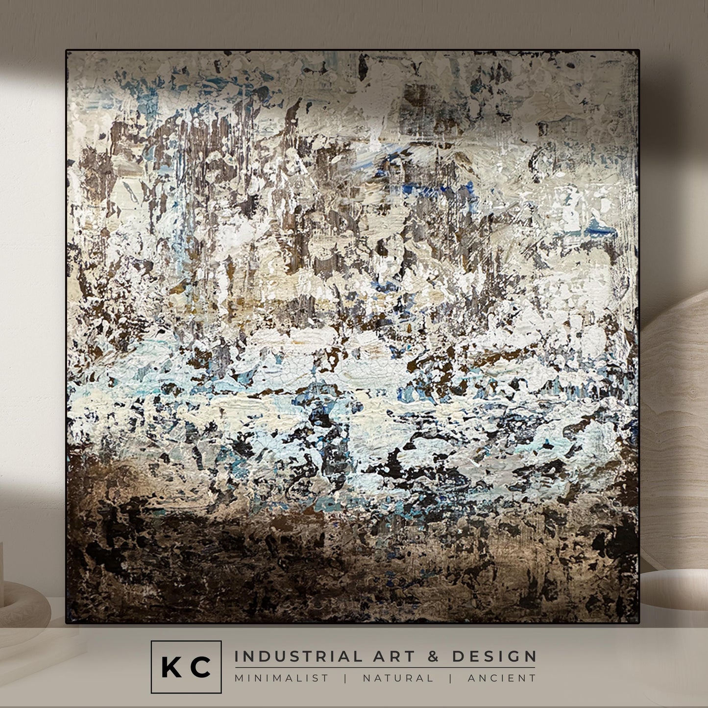 Beige Brown Black Abstract Painting | Large Original Landscape Art | Cream Tan Beige Office Den KC Industrial Art & Design