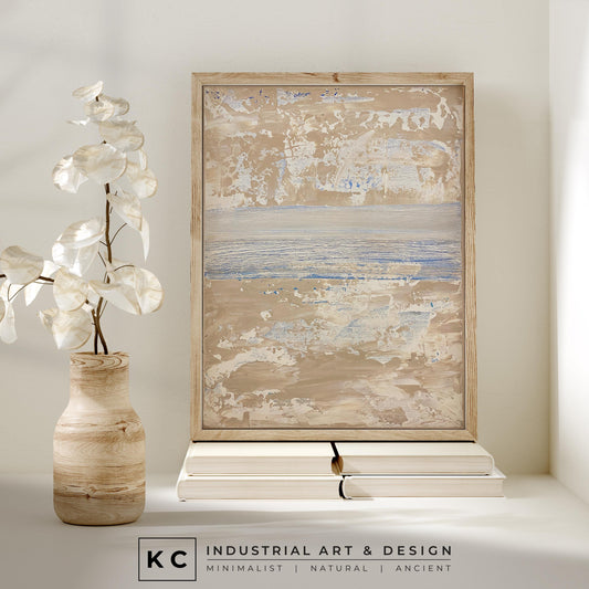 Serene Horizons #3 of 3 | Beige White Blue | Wabi-Sabi Textured Abstract Minimalist Painting on Canvas | Original Art | Modern Coastal