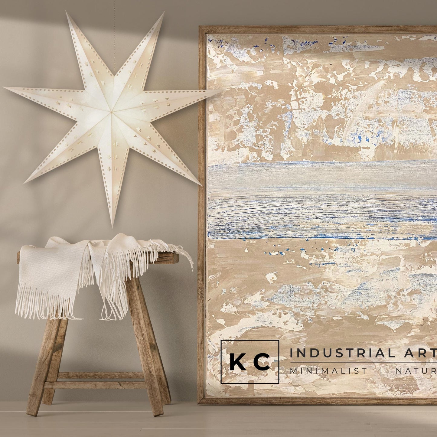 Serene Horizons #3 of 3 | Beige White Blue | Wabi-Sabi Textured Abstract Minimalist Painting on Canvas | Original Art | Modern Coastal