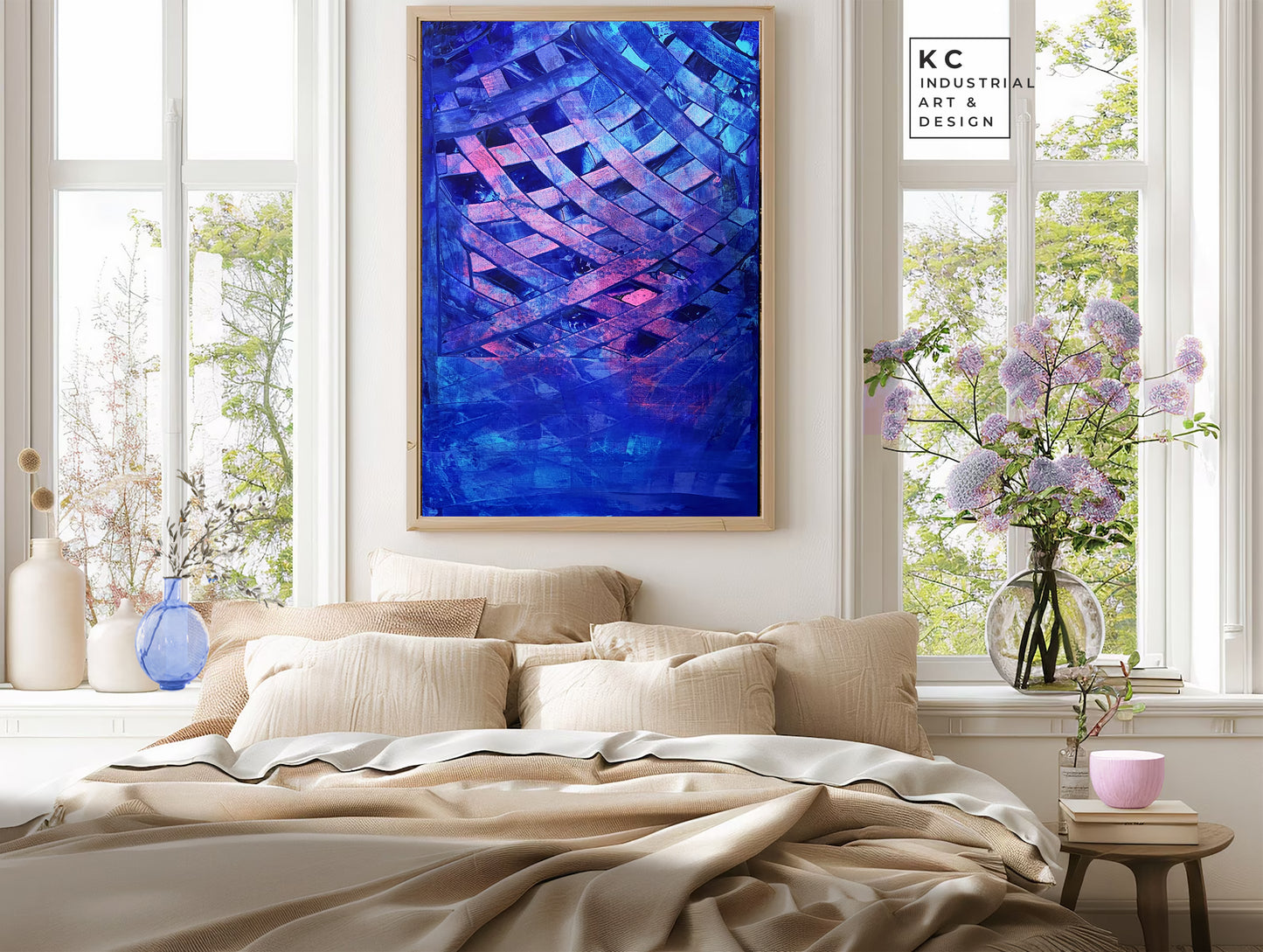Behind the Lines | Cobalt Blue Pink Magenta Abstract Painting