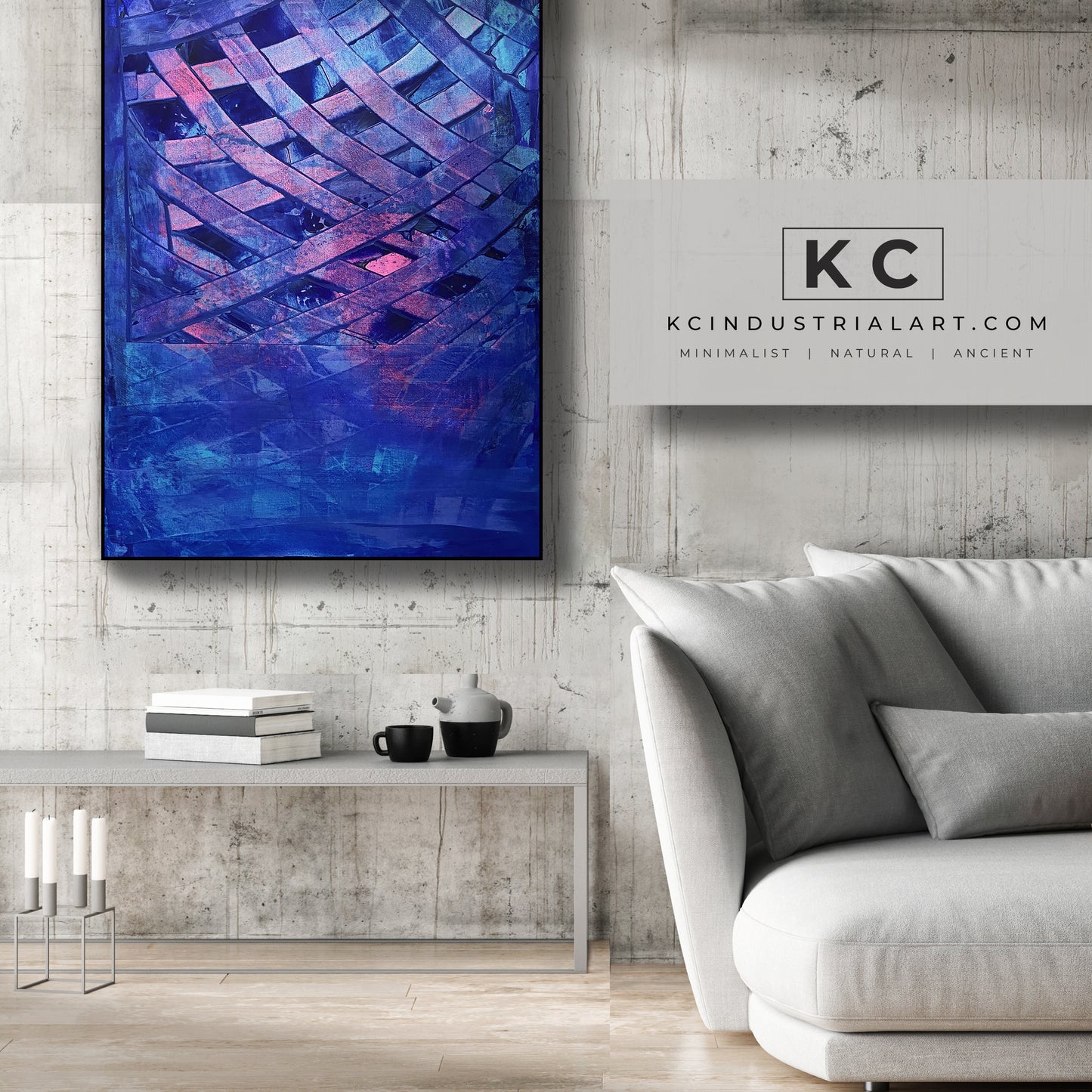 Behind the Lines | Cobalt Blue Pink Magenta Abstract Painting