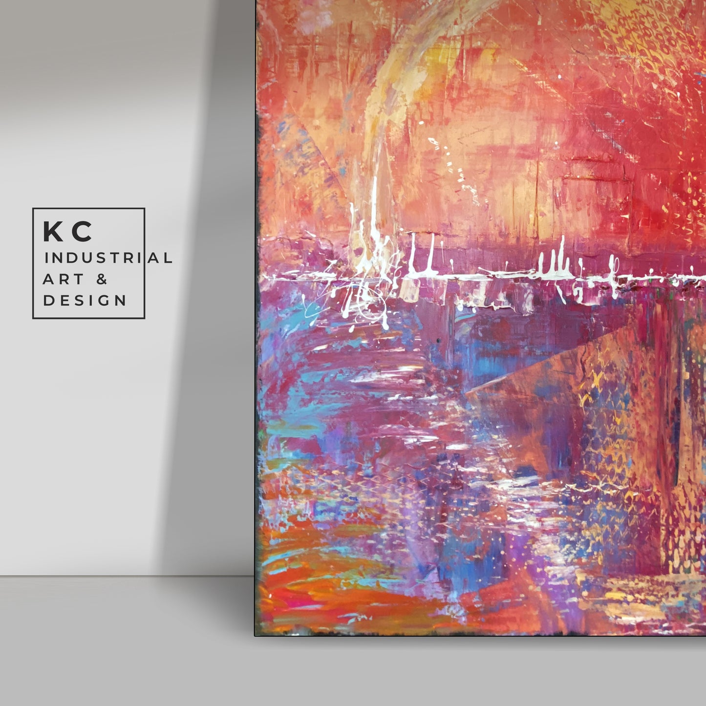 SOLD | Mercury Lake | Industrial Series | Orange Violet Blue Thick Layers Abstract Art