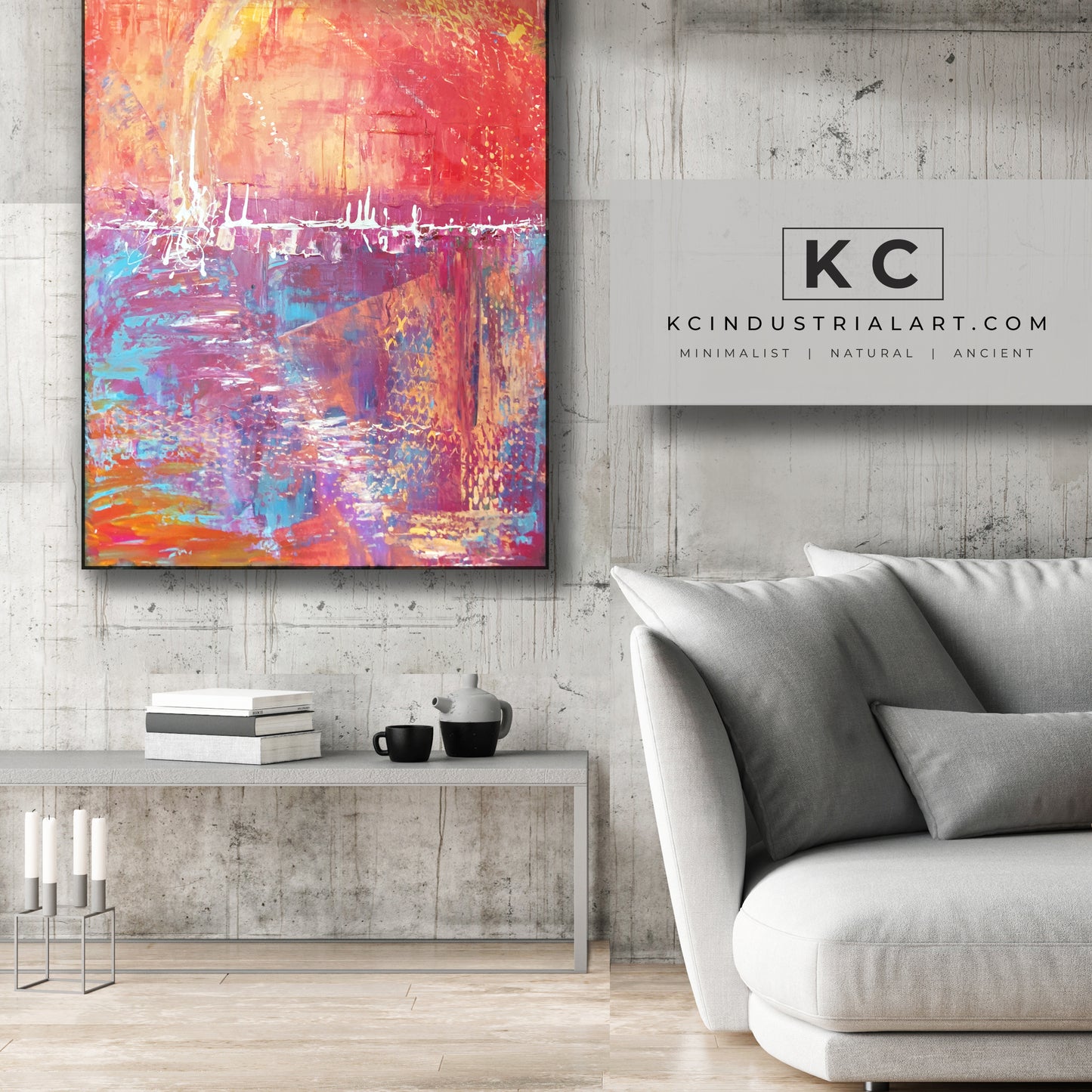SOLD | Mercury Lake | Industrial Series | Orange Violet Blue Thick Layers Abstract Art