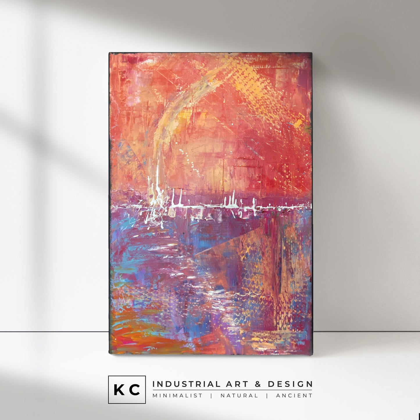 SOLD | Mercury Lake | Industrial Series | Orange Violet Blue Thick Layers Abstract Art