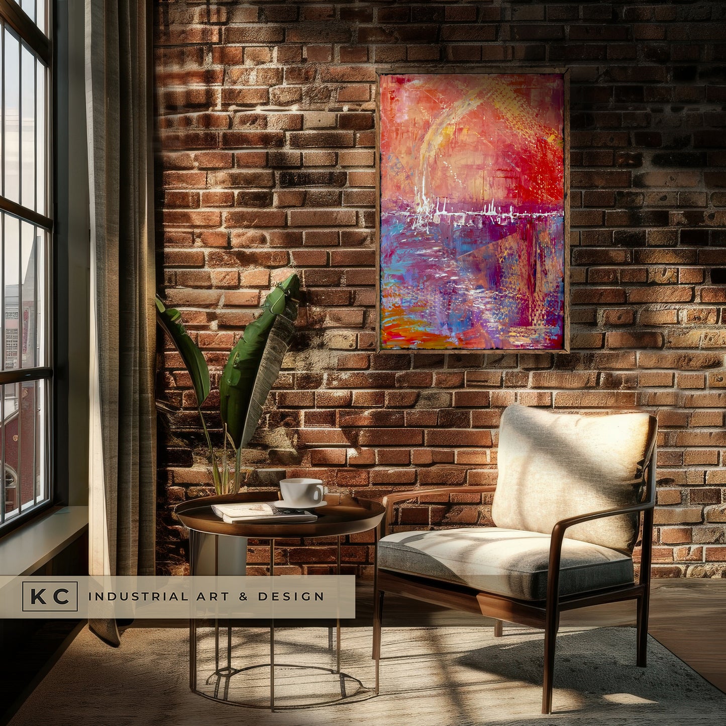 SOLD | Mercury Lake | Industrial Series | Orange Violet Blue Thick Layers Abstract Art
