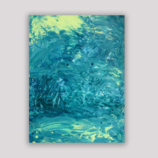 Original Abstract Painting | Blue, Aqua, Lime Green Coastal Bright Acrylic Paint | Real Paint, Real Canvas Real Art