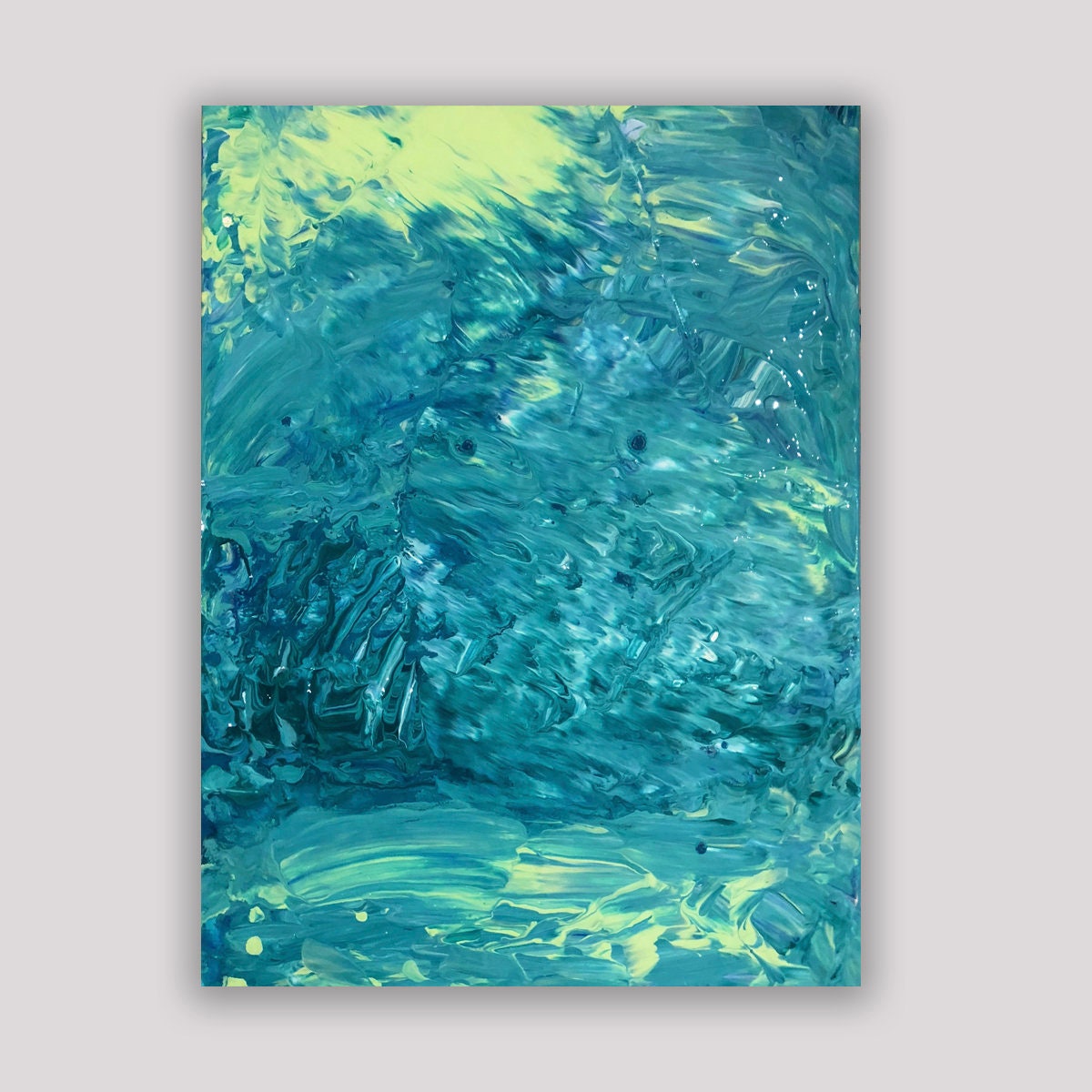 Original Abstract Painting | Blue, Aqua, Lime Green Coastal Bright Acrylic Paint | Real Paint, Real Canvas Real Art KC Industrial Art & Design