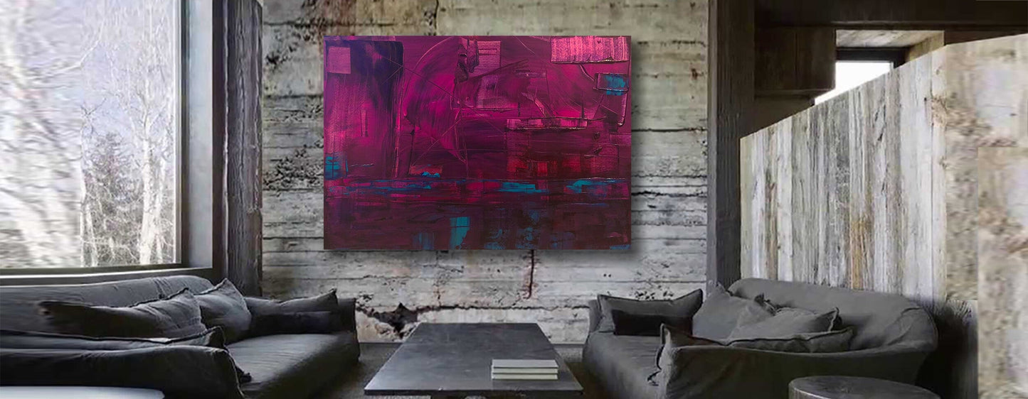 Original Abstract Textured Painting | Colorful Purple Magenta Blue Silver | Industrial Contemporary Modern Art KC Industrial Art & Design