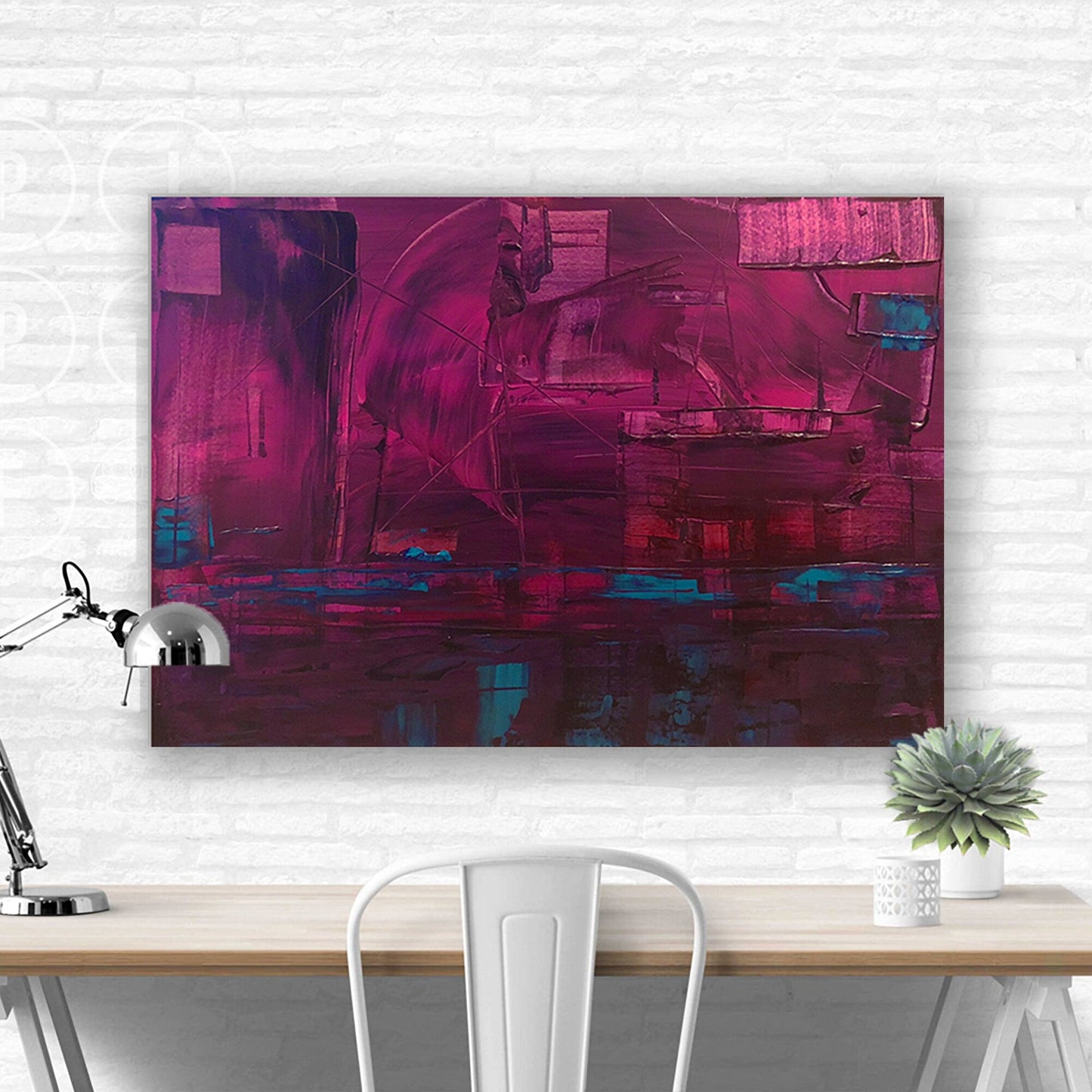 Original Abstract Textured Painting | Colorful Purple Magenta Blue Silver | Industrial Contemporary Modern Art KC Industrial Art & Design
