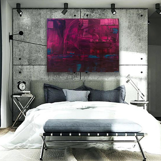 Original Abstract Painting | Vibrant Purple Aqua Blue Silver Industrial Contemporary Modern Art on Canvas