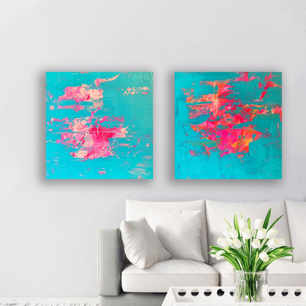 Peeled Paint | Pink & Teal - Original Acrylic on Canvas