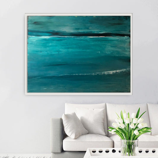 Blue Green Ocean Original Abstract Painting Coastal Contemporary Horizon Landscape